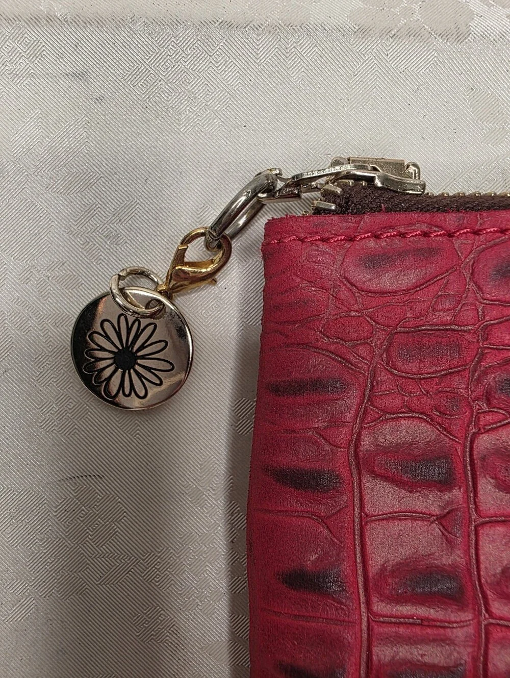 Planner Perfect Red Alligator Croc Embossed Leather Zippered Pouch Clutch